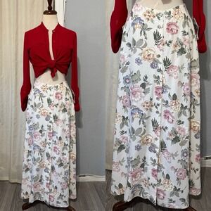 Vintage Lee David Maxi Button up Skirt Womens Sz M  Floral Cottagecore 90s Fairy